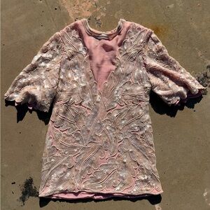 Vintage 80s Silk Pink Embroidered Women's Top